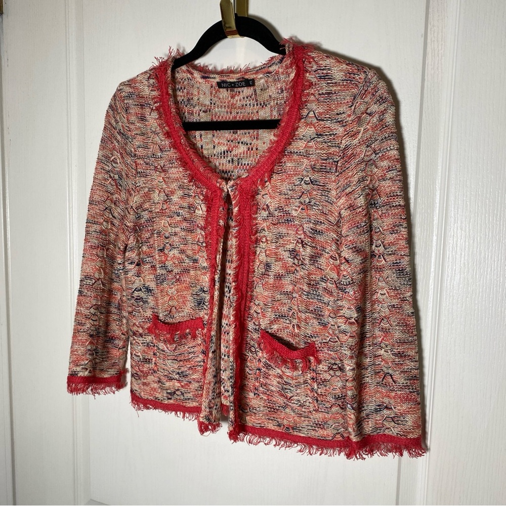 Nic&Zoe Tweed Fringe Linen Blend Blazer Women’s Petite Small Peach Sport Coat